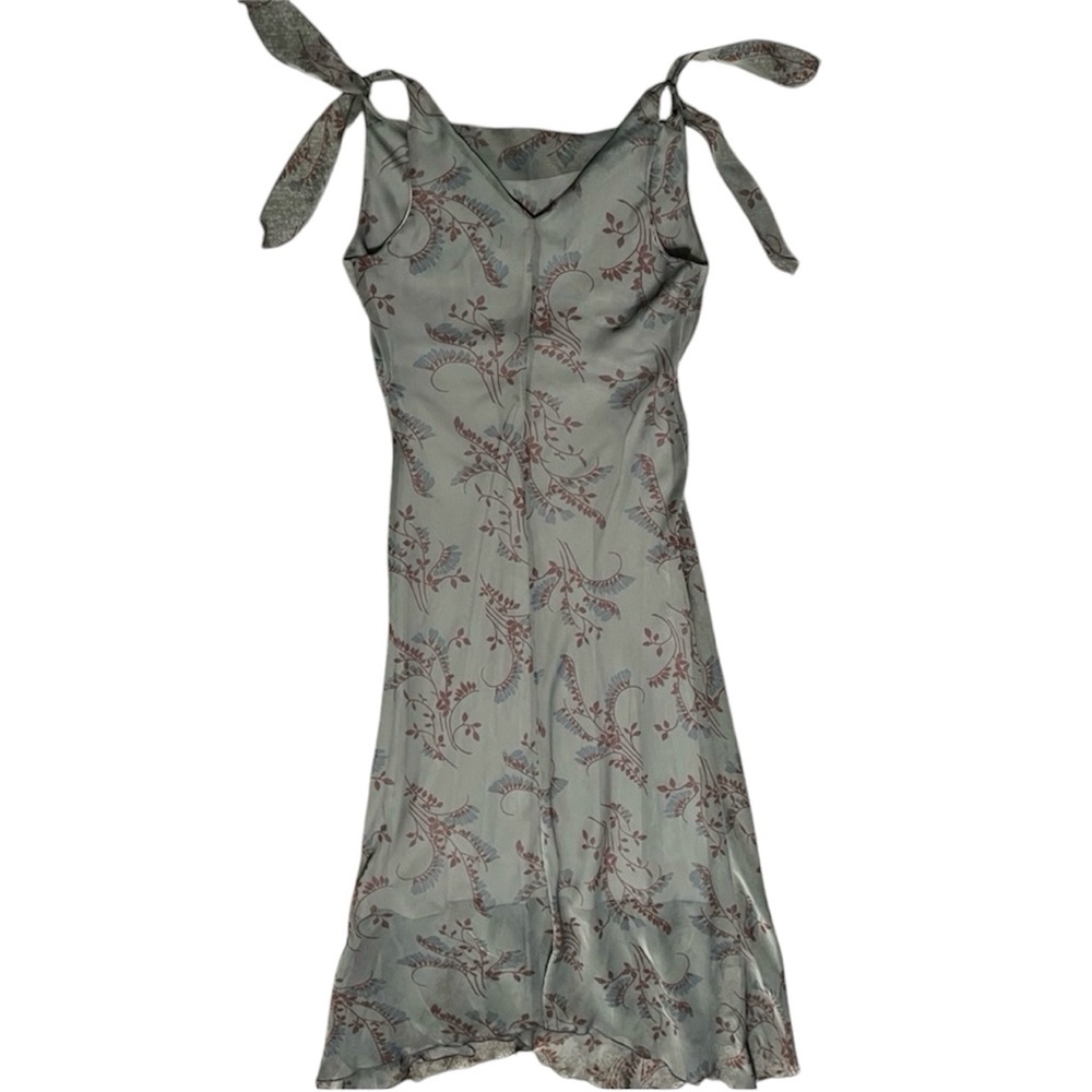 Vintage Jonathan Martin Gray Floral Shoulder Tie Maxi Dress Size 8 - Picture 6 of 7